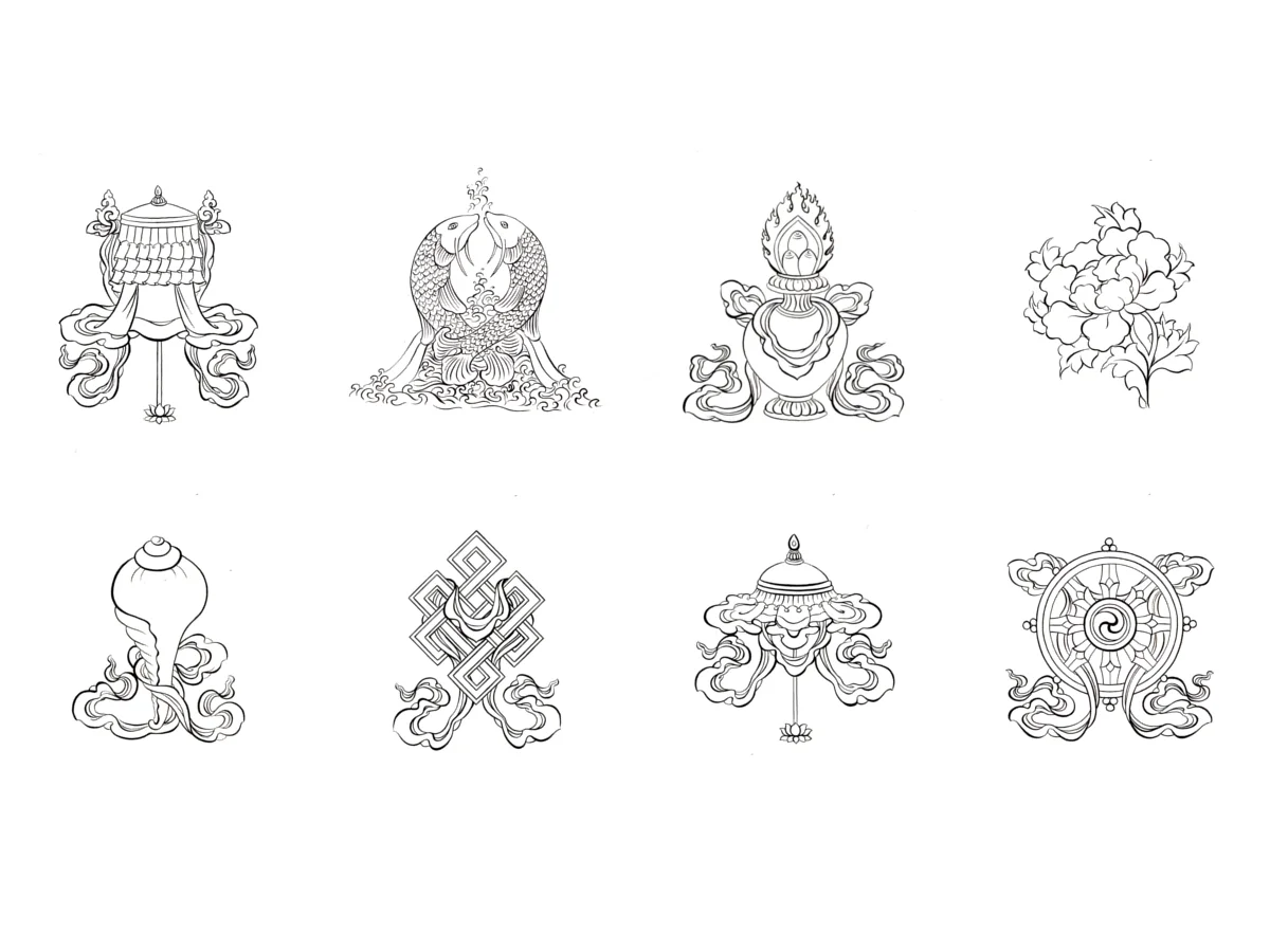 Eigt Auspicious Symbols Drawing with Grid