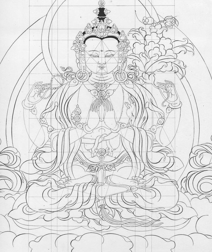 God Avalokiteshwara Drawing with Grid