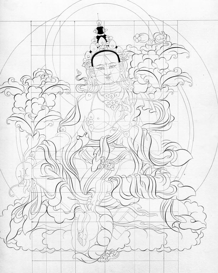 Goddes Green Tara Drawing with Grid